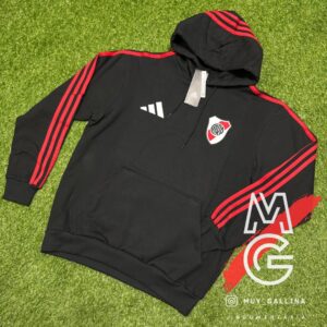 Buzo canguro temporada 2025 negro tiras rojas